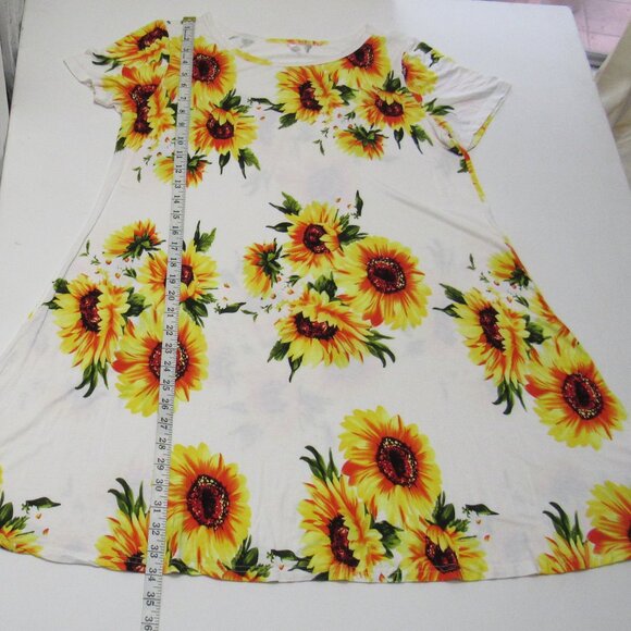 Popyoung Women Summer Casual Sunflower Print Flowy Swing Tunic Dress T -Shirt - Picture 5 of 5